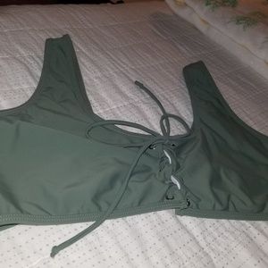 Olive Green lace up Swimsuit top 2X